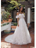 Beaded Ivory Lace Tulle Graceful Wedding Dress With Detachable Sleeves Beaded Ivory Lace Tulle Graceful Wedding Dress With Detachable Sleeves